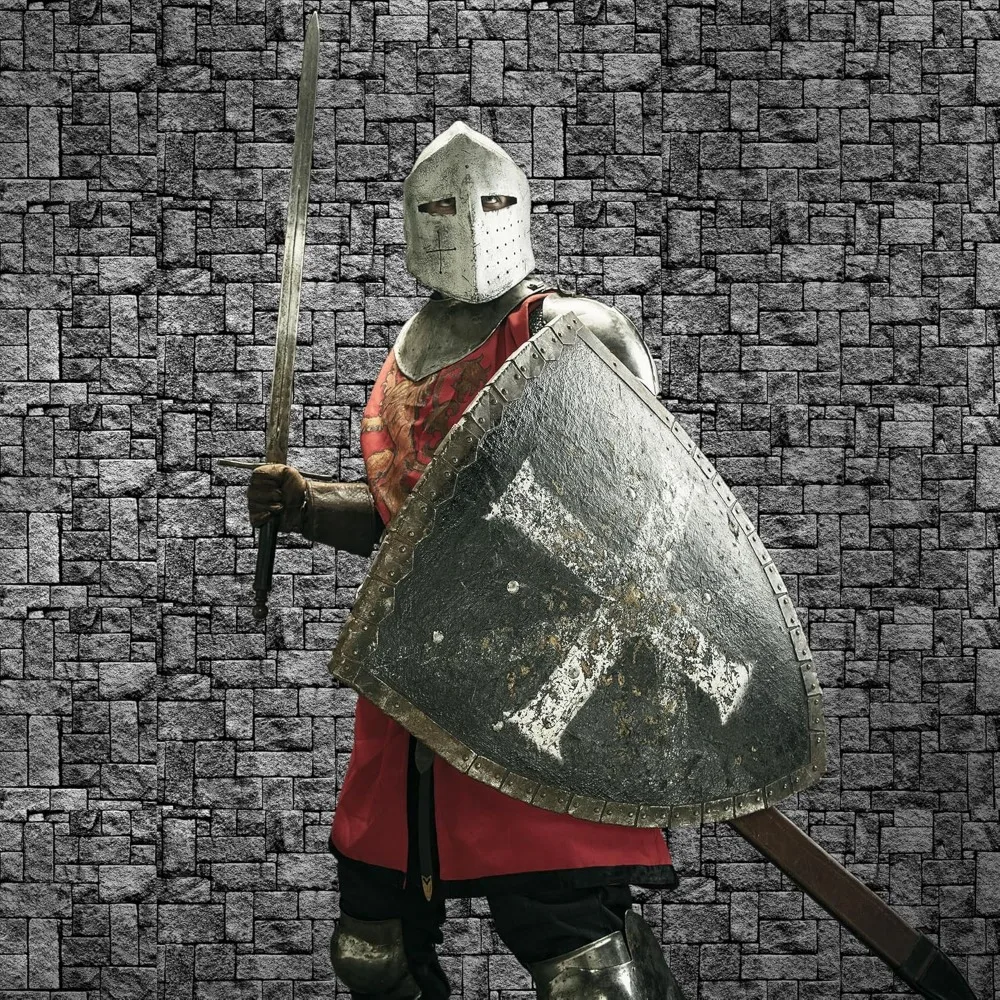 Rolo de toalha de mesa de plástico descartável - 300 pés x 54 polegadas, design de parede de pedra, cenário de piso de tijolo medieval, ideal para eventos e ou