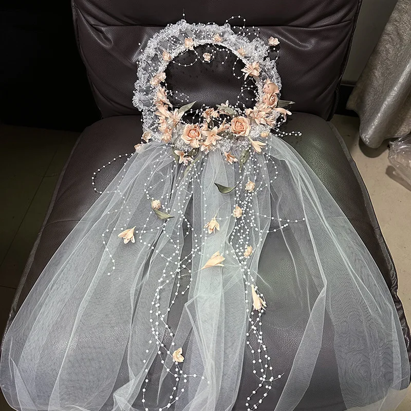 

Элегантная изысканная фата ручной работы с цветочной бахромой из бисера премиум-класса, супер фея, свадебные аксессуары Mori