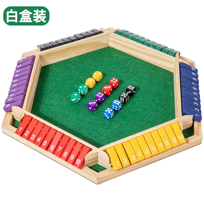 Wooden Dice Board Game Shut The Box for 4-6 Players Flaps & Dices Game Parent-children Interaction Family Entertainment   Party