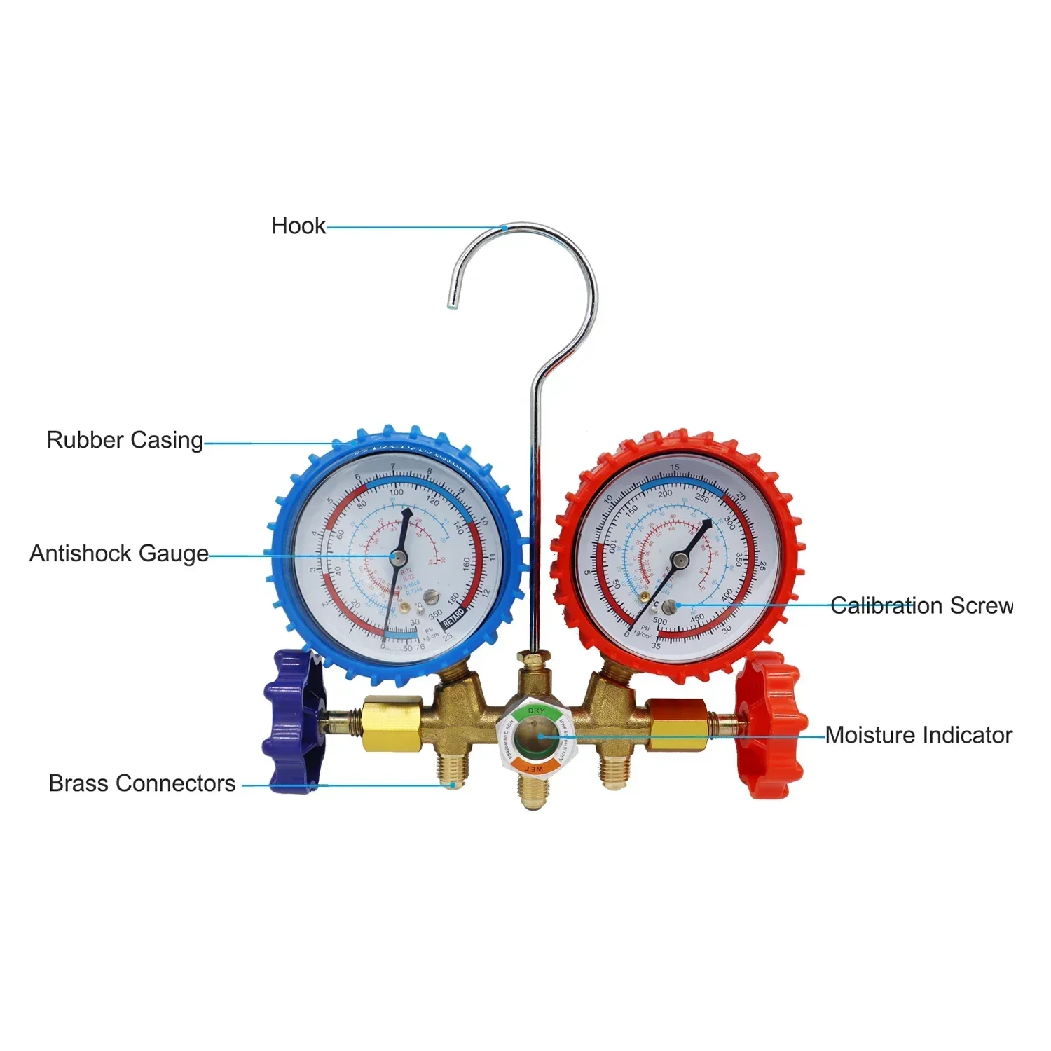 R134A R12 R22 R404A Refrigeration&Air Conditioning Tools AC Diagnostic Manifold Meter Kit, R134a High/Low Side Quick Connectors