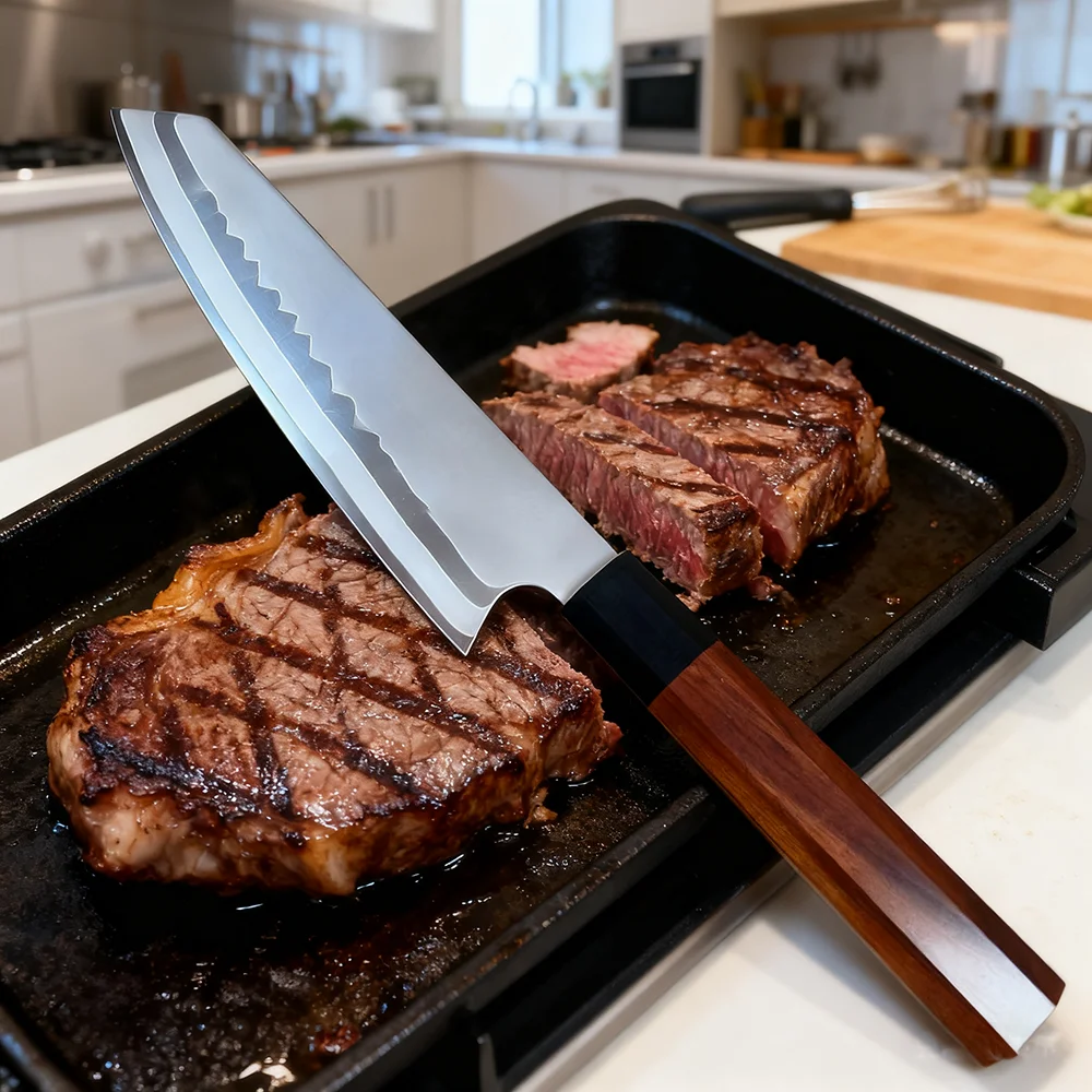 

8-дюймовый нож Кирицуке, 9-слойная сталь, 10Cr15CoMov, лезвие шеф-повара, нож для нарезки мяса, овощей, барбекю, кухонные ножи, деревянная ручка