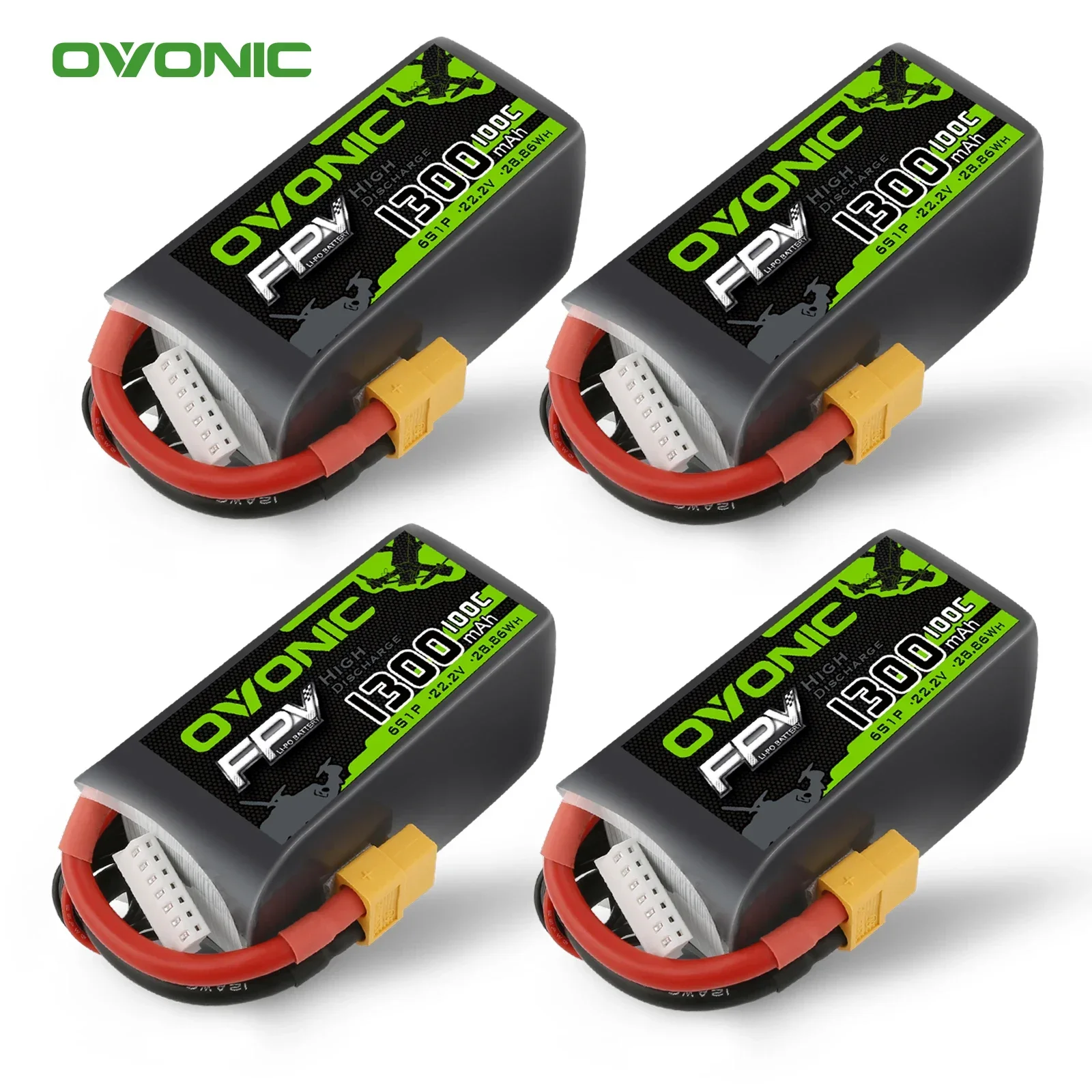 

OVONIC 22.2V 100C 6S 1300mAh LiPo Battery Pack with XT60 Plug for Freestyle FPV Quadcopter 4PCS 1PCS