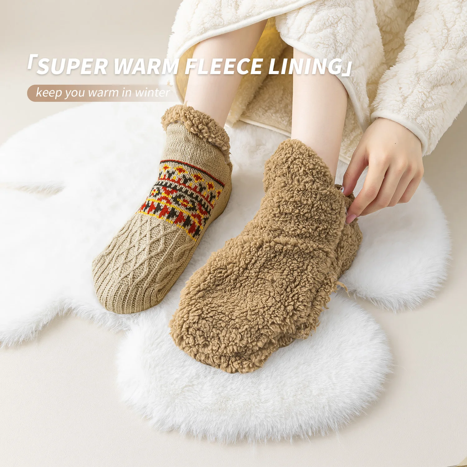 Thickened Winter Woven Thermal Cashmere Socks Floor Socks Women Carpet Home Plus Socks Velvet Sleep Socks Slippers Boat Socks