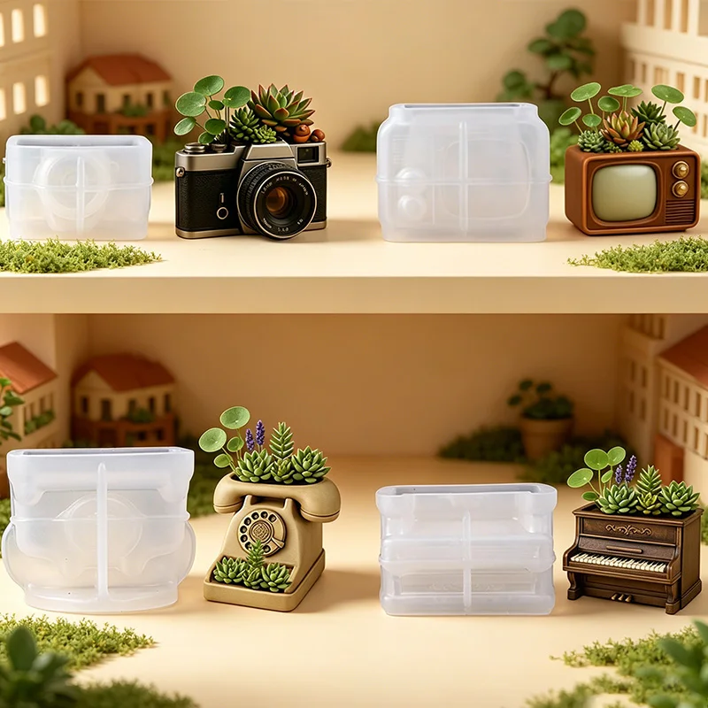 Vintage Phone Television Camera Piano Succulent Pot Silicone Mold Candle Handmade Soap Wax Plaster Ornament Epoxy Resin Mold