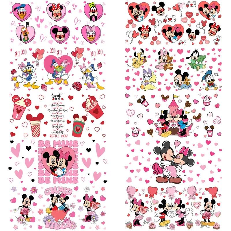 

10 sheets Valentine's Day Mickey easy peel waterproof DIY sticker 3D transfer uvdtf crystal sticker 16 oz uvdtf cup wrap sticker