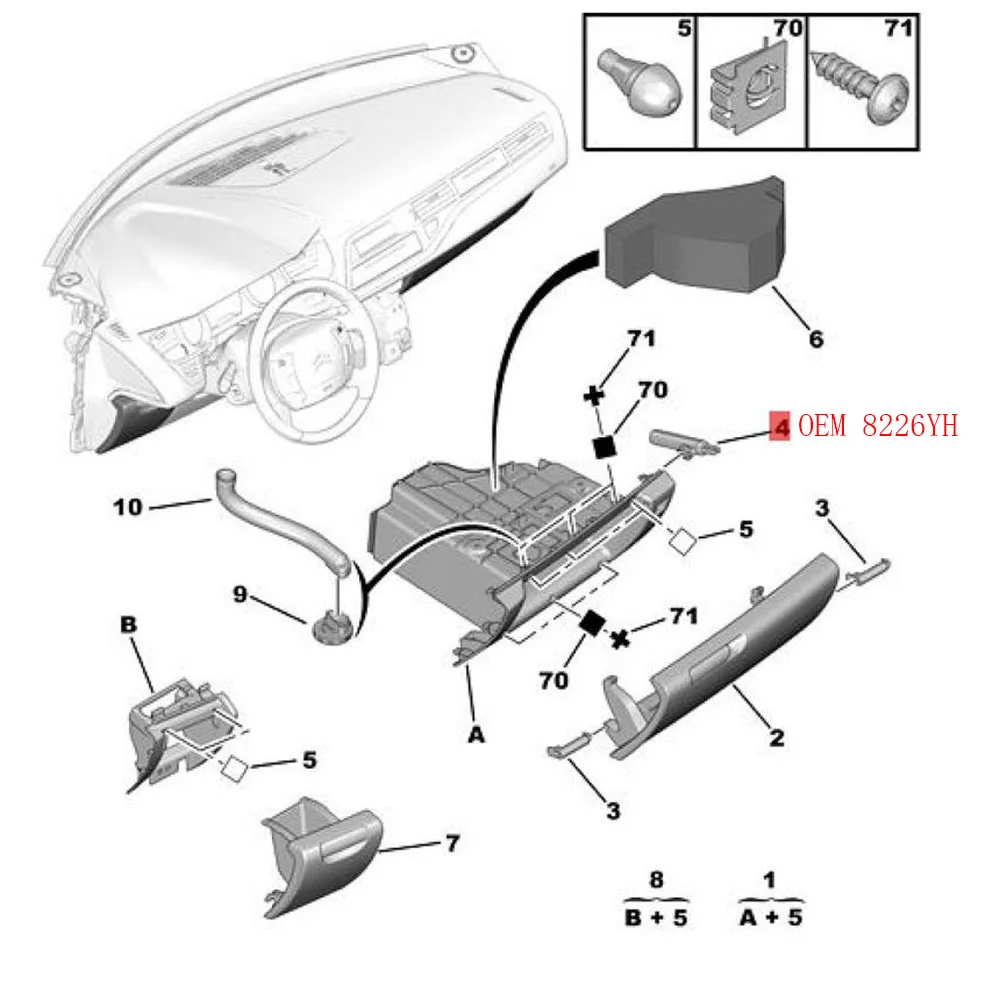 Geeignet für Citroen C5 DS7 Handschuh box lock handschuh box reduktion rad CUBBY BREMSE ROLLER OEM 8226YH