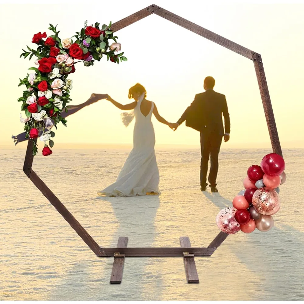 

Heptagon Wedding Arch, 7.2FT Wood Wedding Arbor Backdrop for Wedding Ceremony Party, Photography Background Frame for Garden Ind