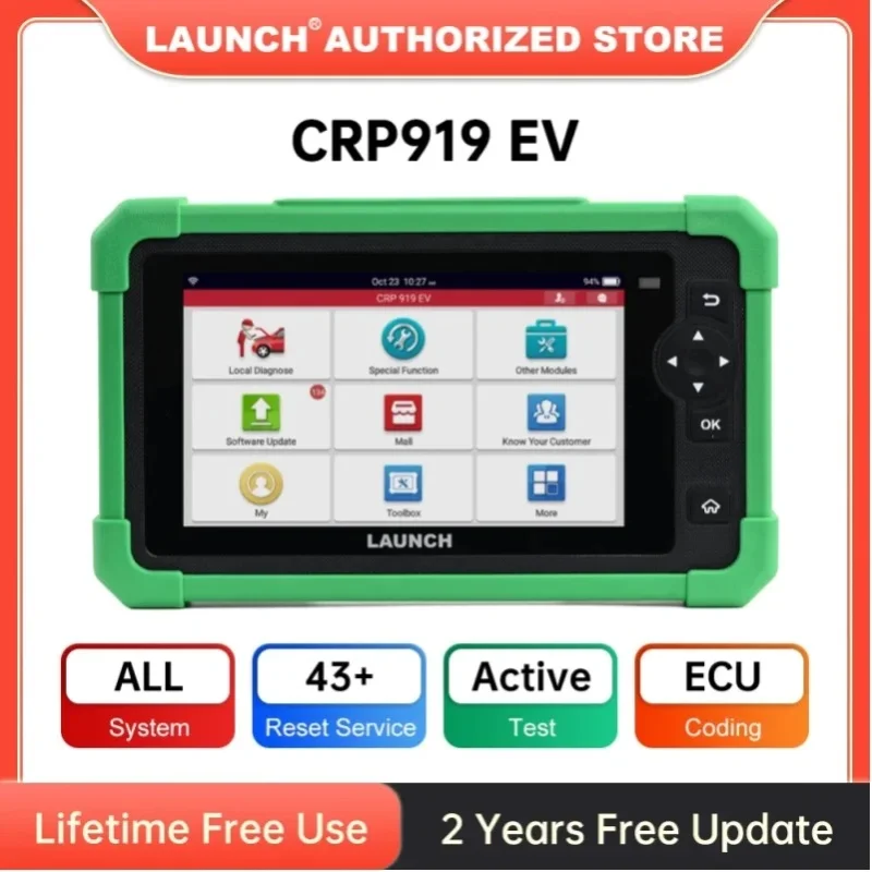 CRP919 EV LAUNCH Diagnosegerät für Elektrofahrzeuge mit CAN FD DOIP OBD-Scanner, Alle Systeme, 43+ Reset-Funktionen, ECU-Codierung, Bidirektional