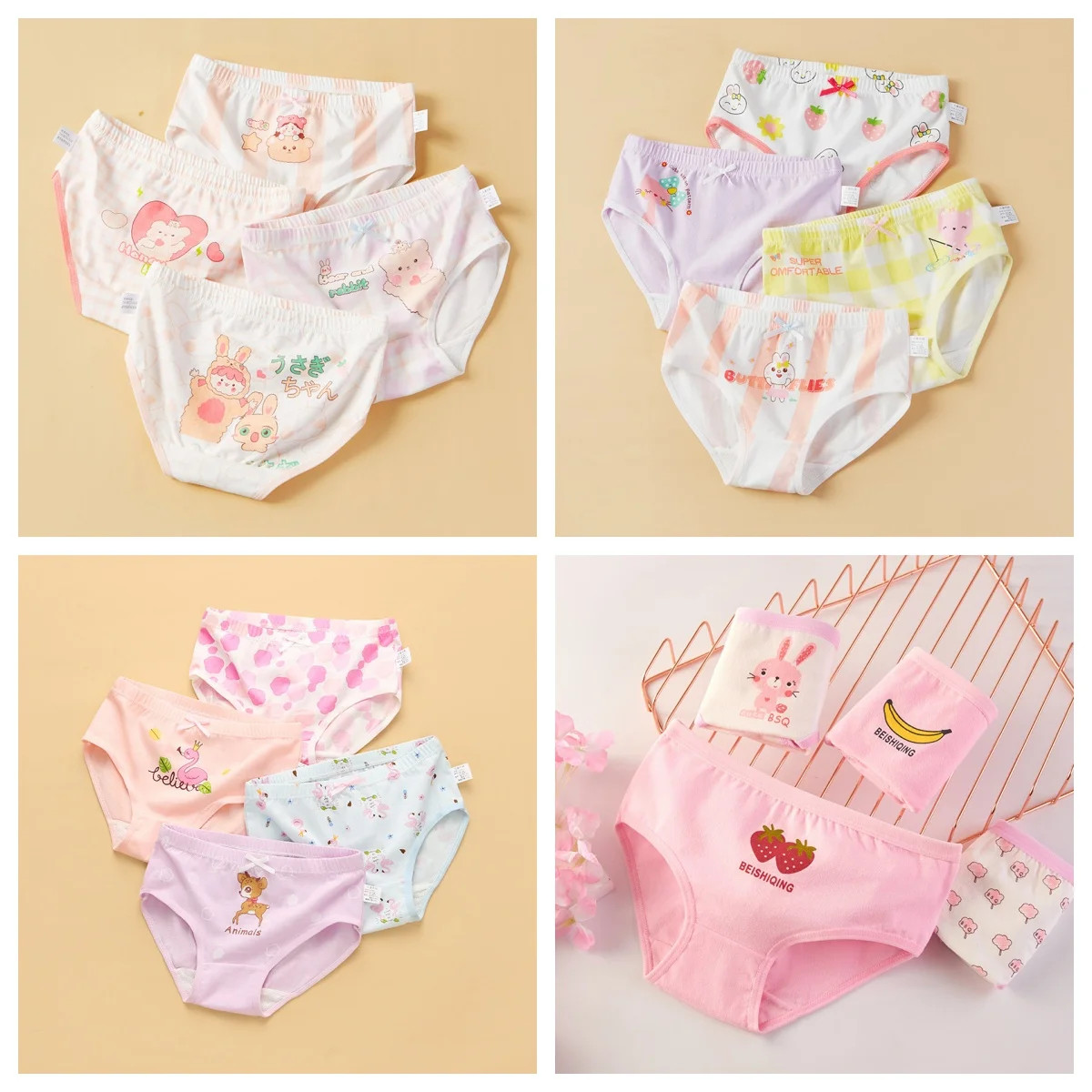 4 قطعة/الوحدة الفتيات سراويل داخلية قطنية لطيف طباعة لينة تنفس الاطفال الملابس الداخلية صحي الملاكم السراويل حجم 3-12T #1