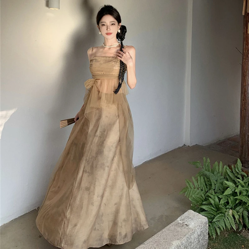 

New Chinese Style National Trend Set Cold Dyeing Gradient Tube Top Mesh Half Skirt Two Piece Summer Match Whole Set Women's F...