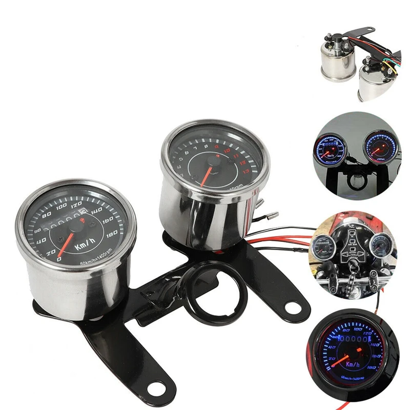 

Universal Motorcycle Speedometer Tachometer Odometer LED Backlight 2 IN 1 Retro Tachometer Gauge For Cafe Racer 12V Tachometer