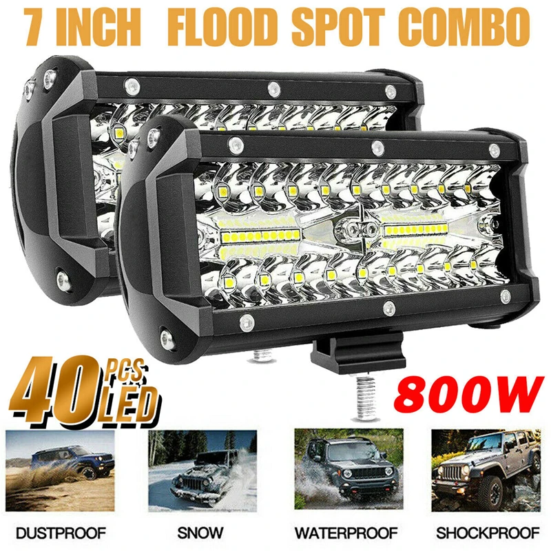 2/1Pcs 7\'\' LED Work Light Bar 400W/120W Spot Flood Beams Combo for Car Tractor Boat OffRoad Truck SUV ATV Car Repairing Lights