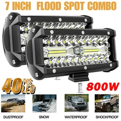 2/1Pcs 7'' LED Work Light Bar 400W/120W Spot Flood Beams Combo for Car Tractor Boat OffRoad Truck SUV ATV Car Repairing Lights