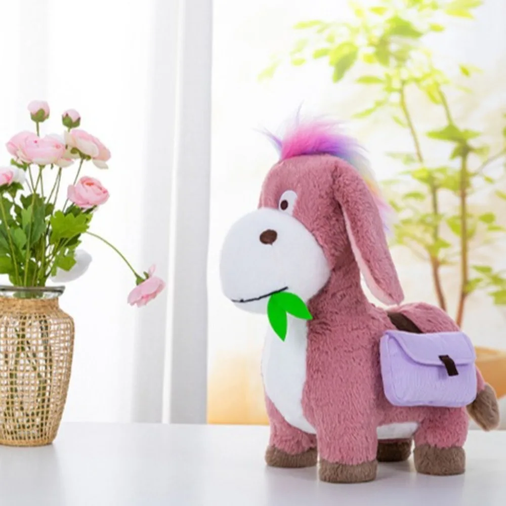 Kawaii 30cm mochila burro brinquedos de pelúcia dos desenhos animados bonito animal boneca de pelúcia brinquedo presente decoração para casa burro ornamento de pelúcia crianças