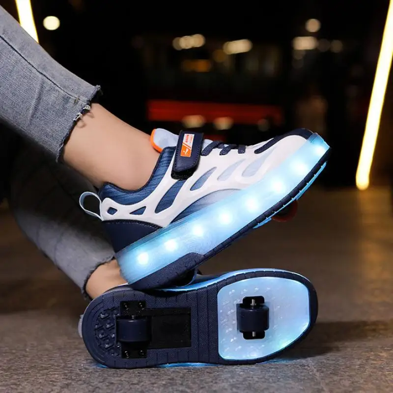 

2-колесная обувь со светодиодной подсветкой Роликовые коньки для мальчиков и девочек Уличные кроссовки для катания на коньках Parkour Runaway Размер 29 30 31 32 33 34 35-40