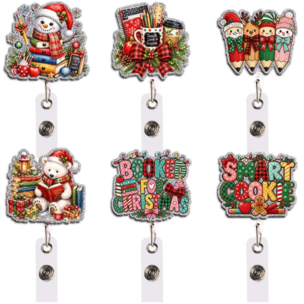 Color Glitter Acrylic Reel Clip Card Holder Permit Name Badge with Keychains Student Accessories