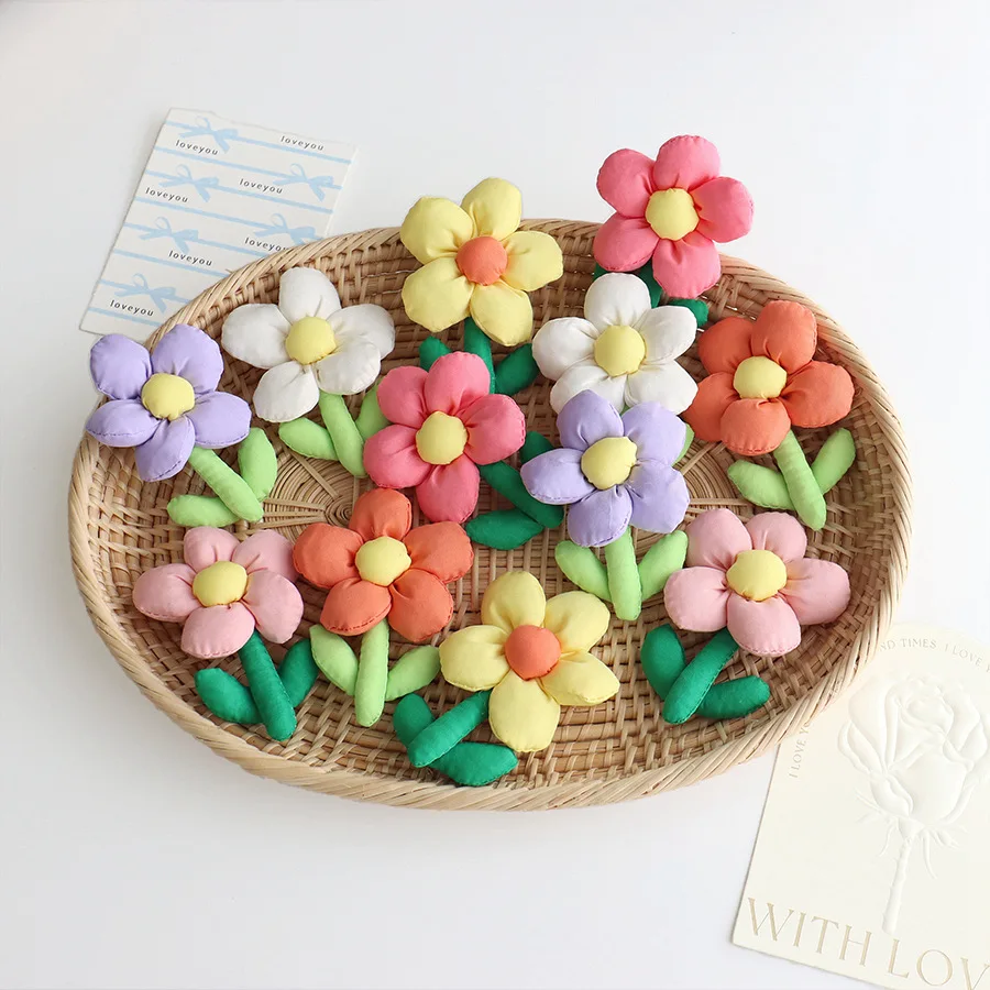 Korean Style 3D Sunflower Brooch with Two Leaves Stuffed Fabric Flower Pin for Clothing Hair Accessories Cottagecore Gift - view 3