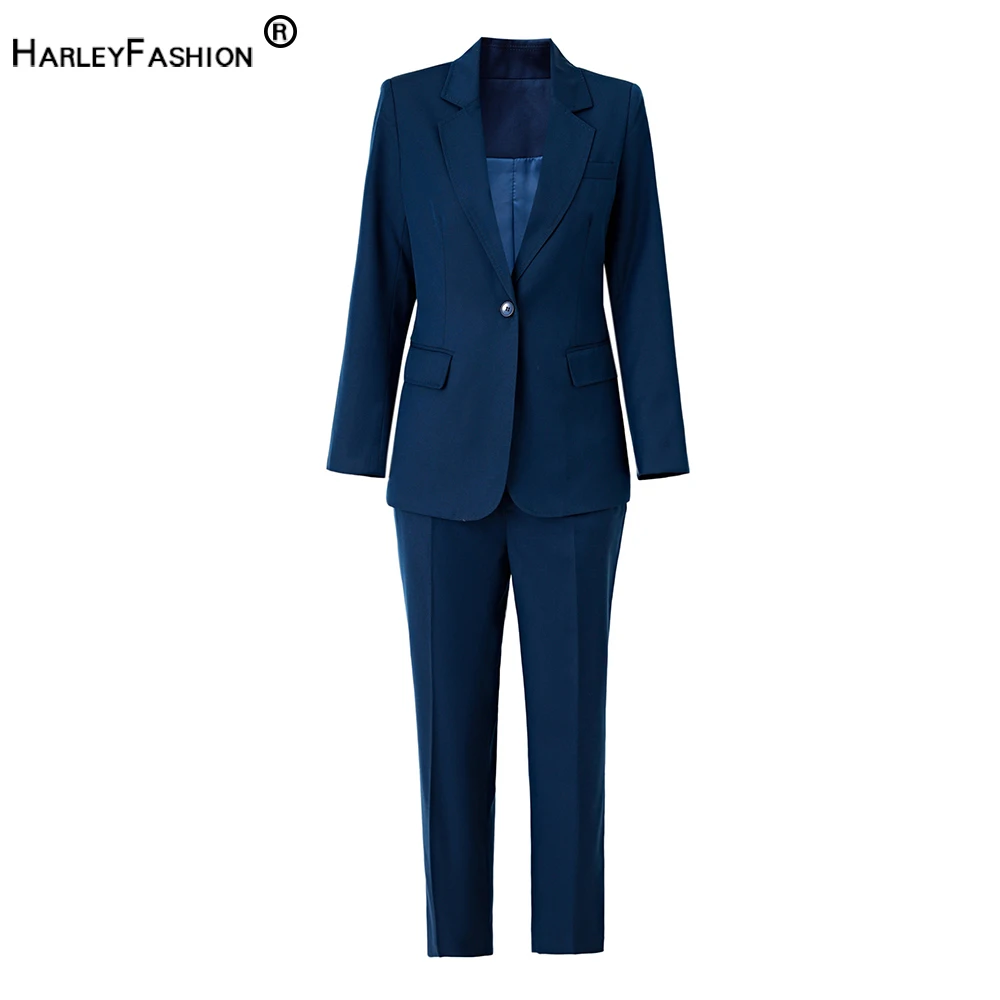 Russian Style Minimalism Design Single Button Spring Autumn Women Formal Quality Suits Two Pieces Blazer Pants Sets