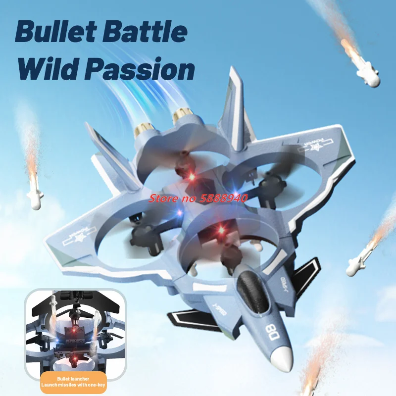 WIFI FPV RC Plane EVA Fighter 2.4G Remote Control Drone With HD Camera 360°Stunts Missile Launch One-Key Surounding Fight Drone