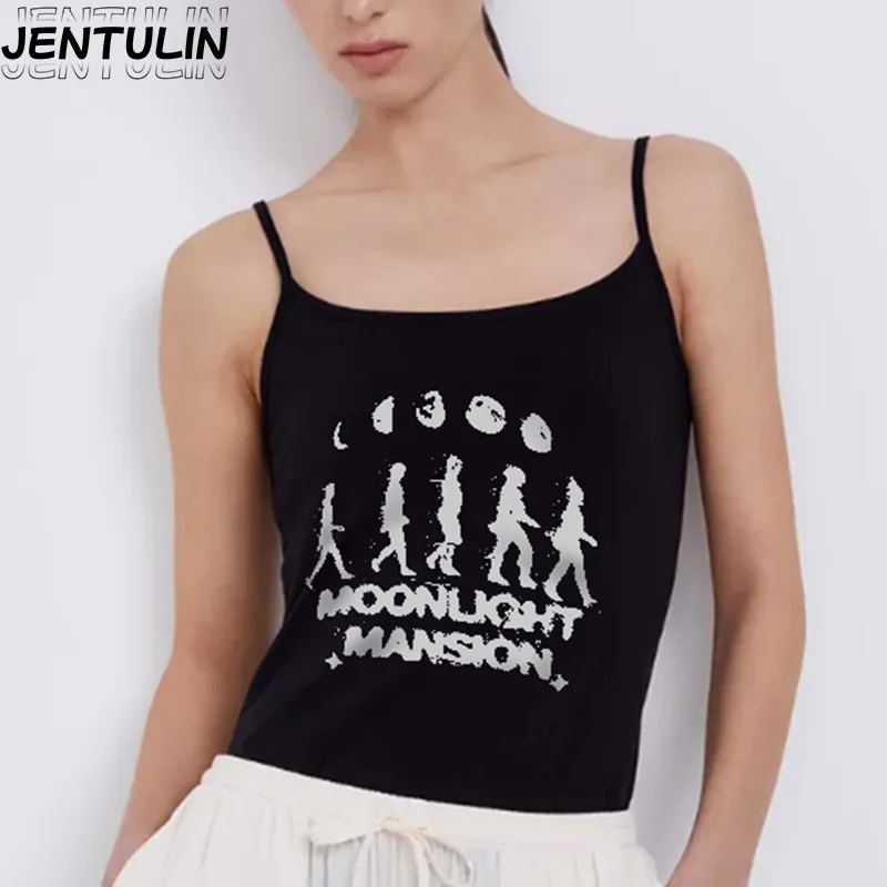

2000s Aesthetic Gothic Graphic Print Y2k Tank Tops Streetwear Harajuku Punk Emo Girl Crop Top Vintage Slim Sleeveless T-shirts