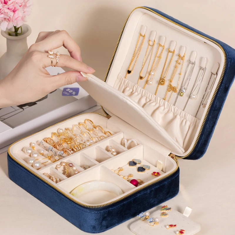 Exquisite Functional Jewelry Box Flannel Storage Case Ring Earrings Necklace Organizer Trinket Storage Support