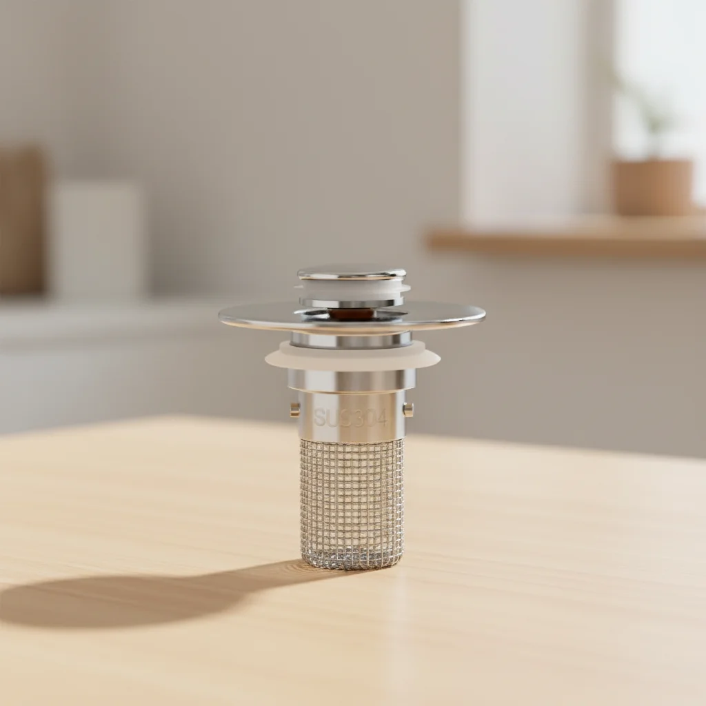 

Stainless Steel Bathroom Sink Drain Strainer Odor Proof Removable Basket Pop-Up Filter Bouncing Core Universal Fit Hair Catcher