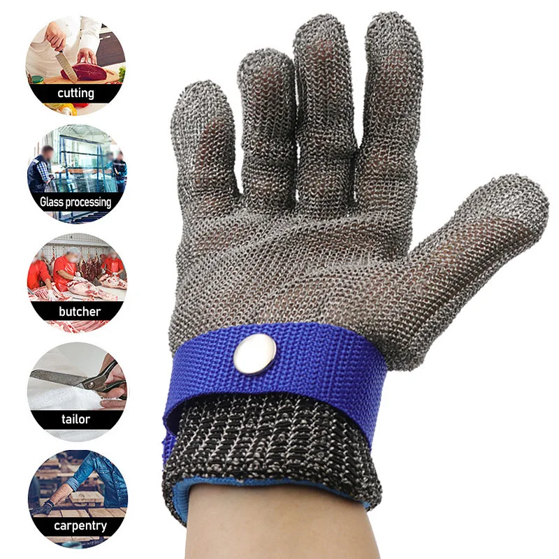 Guantes de acero inoxidable anticorte, protectores de mano resistentes al corte, malla de carne de Metal, a prueba de puñaladas, cuchillo de alambre