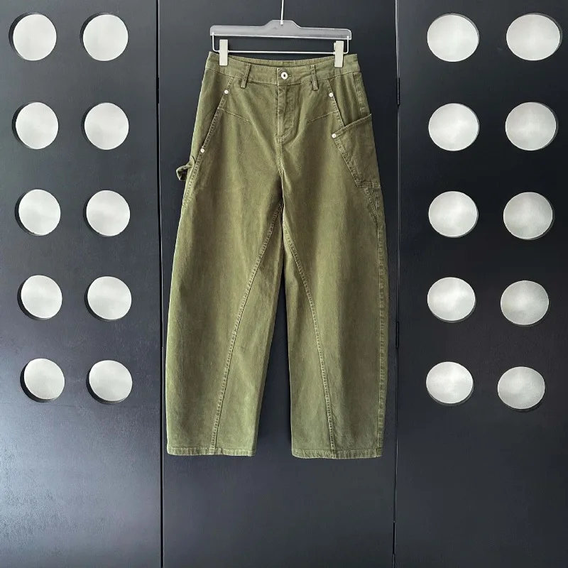 Calças de trabalho de algodão verde início do outono calças foice calças casuais
