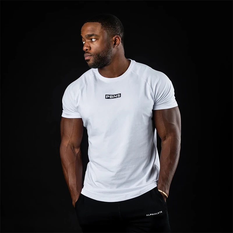 2022 New Mens Gym Cotton t shirt Men Fitness Workout Skinny Short sleeve T-shirt Male Bodybuilding shirt Summer Sports T-shirt