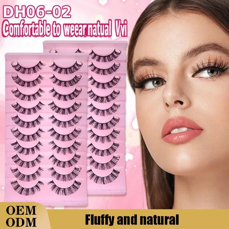 10 pairs of false eyelashes, naturally elongated and thick at the ends of the eyes, curled, with large eyelashes