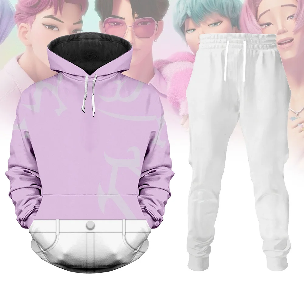 Derpy Tiger Hoodie Sets Kpop Demon Hunters 3d Print Set Men Women Fashion Hoodie+Pant 2Piece Set Men's Oversized Tracksuit Suits