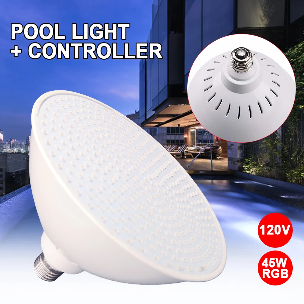 45W 120V LED Pool Light Bulb With Controller Color Changing Lamp For Inground Pool