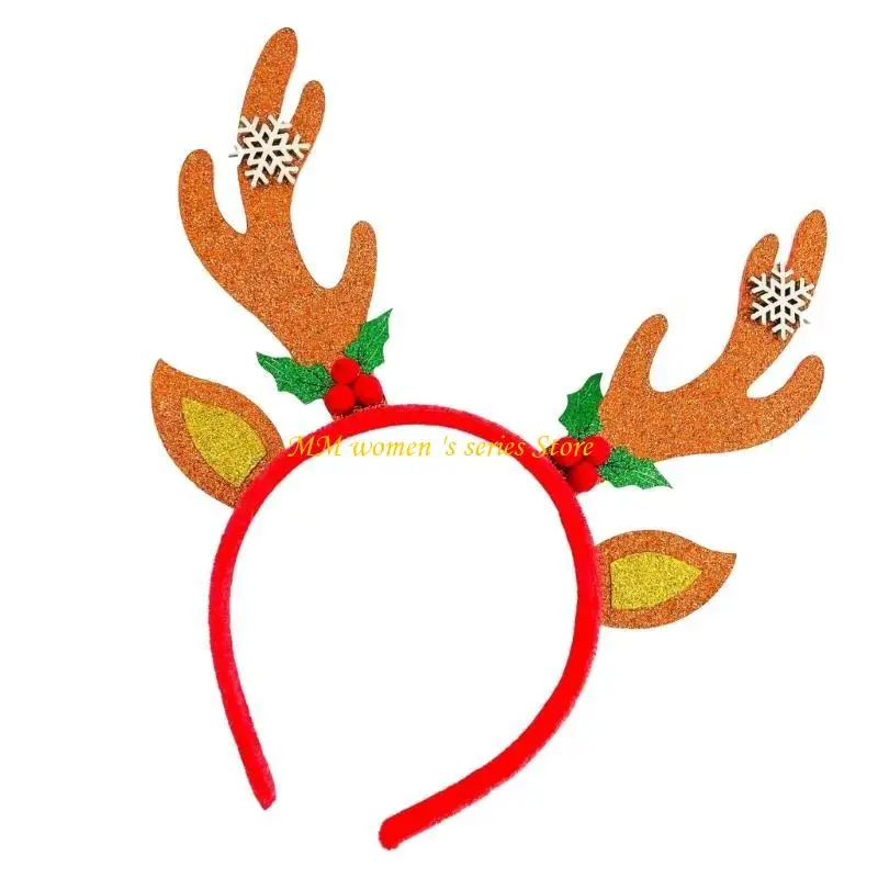 Q39C Festival Gold Reindeer Antlers Headband Headfor người lớn và trẻ kỳ nghỉ vui vẻ
