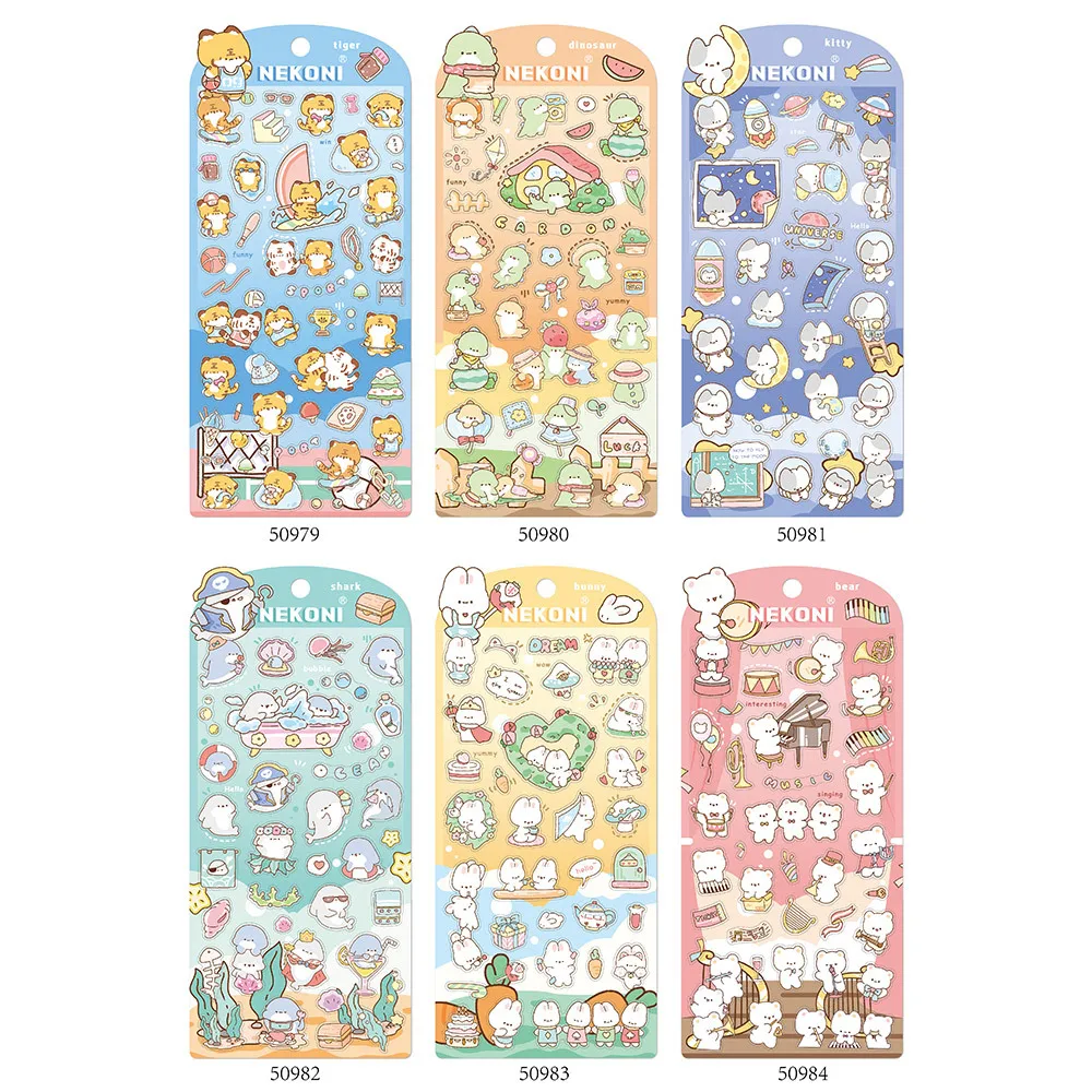 Korean Import Brand Nekoni Cartoon Animals PVC Stickers Scrapbooking Diy Journaling Sticker Aesthetic Sticker Cute Stationery