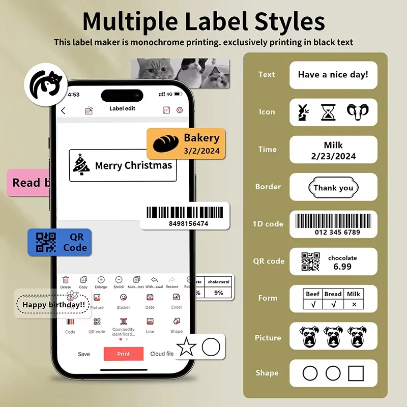 طابعة الملصقات الحرارية Marklife P15 طابعة لاصقة لاسلكية مماثلة لآلة وضع العلامات Niimbot D110 D11 المتنقلة للعلامات المنزلية #4