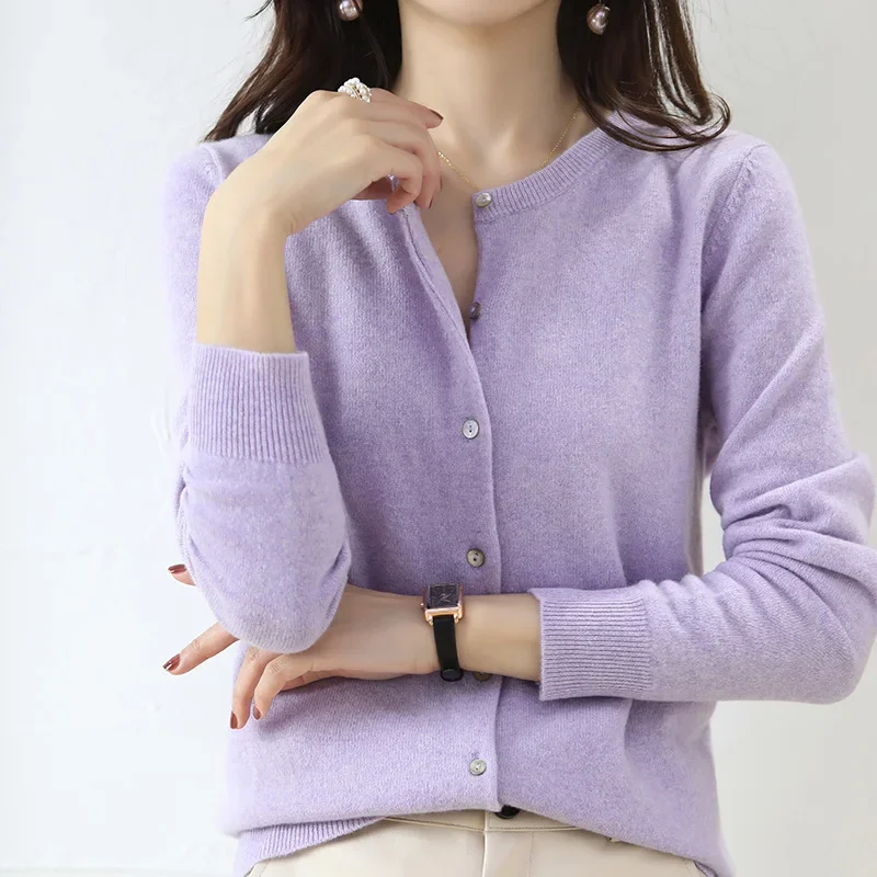 

QNPQYX Cashmere Women Cardigan O-Neck Sweater Spring Autumn Winter Female Jumpers Long Sleeve Sweaters Wool Knitted Solid Soft