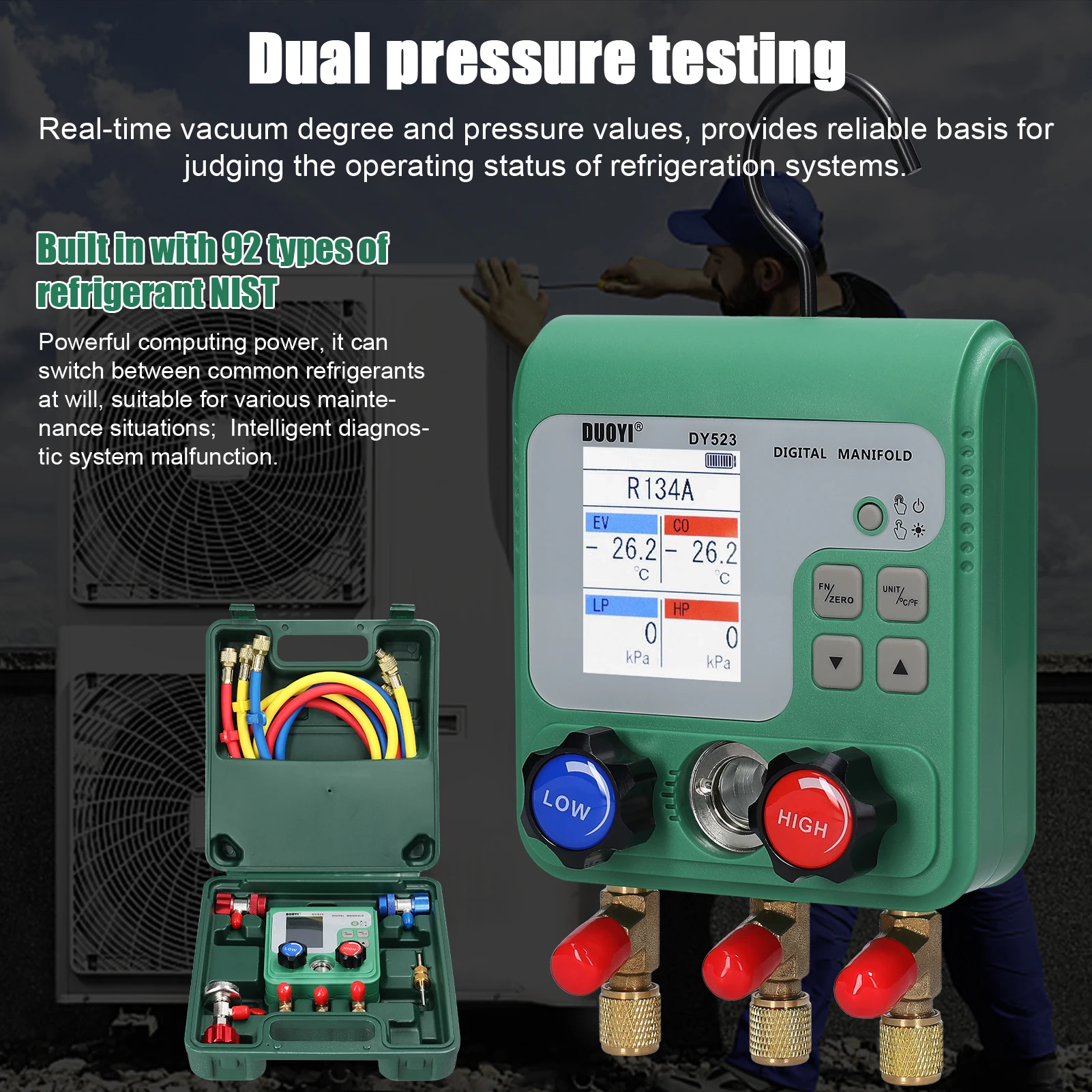 Misuratore elettronico del fluoruro del refrigerante dell\'aria condizionata Manometro del vuoto Manometro del collettore Misuratore del vuoto del