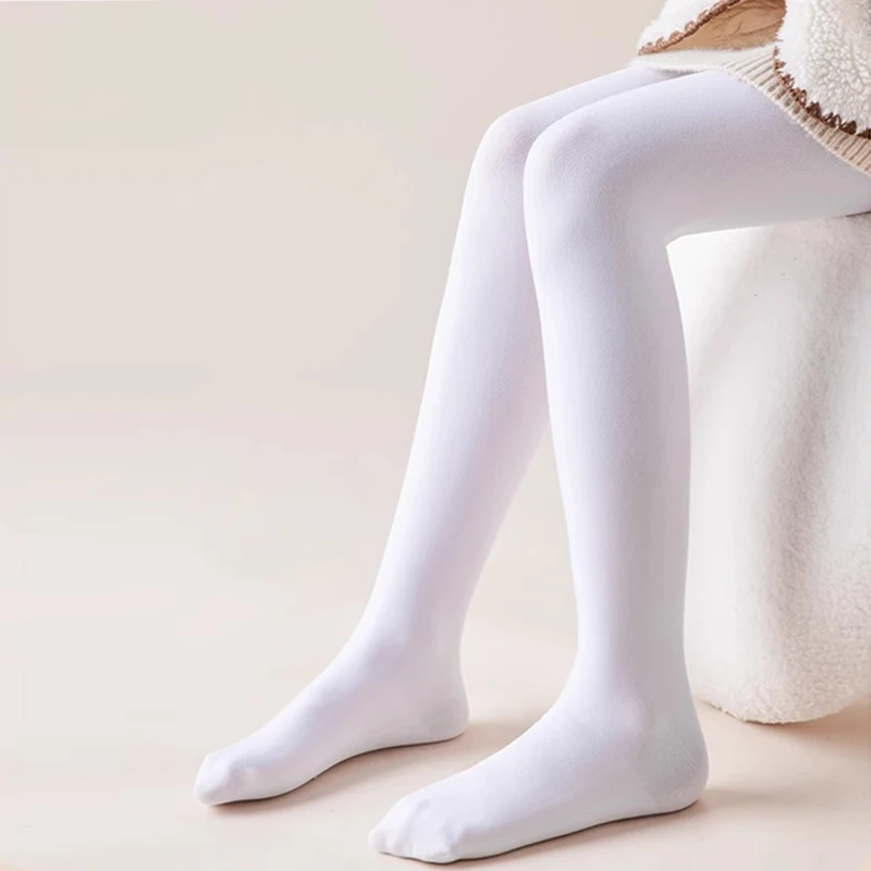 1 pair of girls\' thin fleece pantyhose Autumn and winter plus fleece white pantyhose Autumn and winter can be worn thickened fab