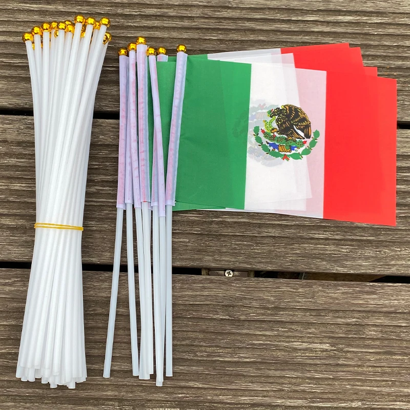 xvggdg   14 * 21cm     Mexico hand wave flags 100pcs / bag with plastic rod  Mexico  banner