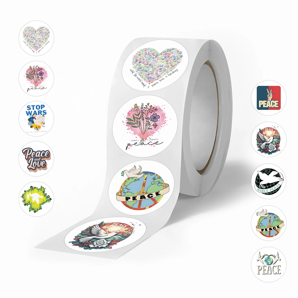 500pcs/roll Cartoon Love and Peace Stickers Stop War Waterproof Graffiti Sticker DIY Phone Scrapbook Water Bottle Sealing Decals