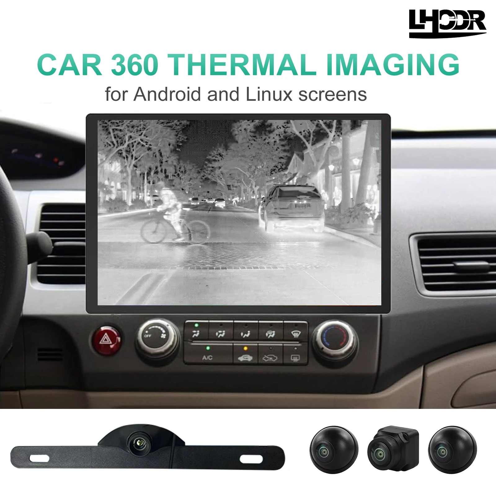 Lhodr Car Thermal Imaging Camera Reversing Camera 360P 1080P 4-way for Car