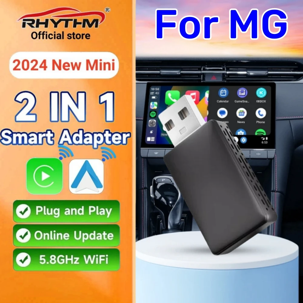 

2024 NEW Mini 2in1 Ai Box Rhythm Wireless Carplay Adapter Android Auto Wireless For MG ZS EV MULAN MG4 MG5 EHS MARVEL R MAXUS