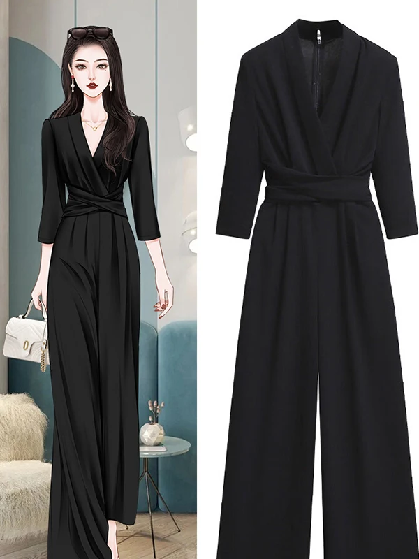 

High Waist Slim Fit Jumpsuit Drapey Fabric Quali 2026 New Spring Women's High Waist Pants Long Pants Polyester Fiber