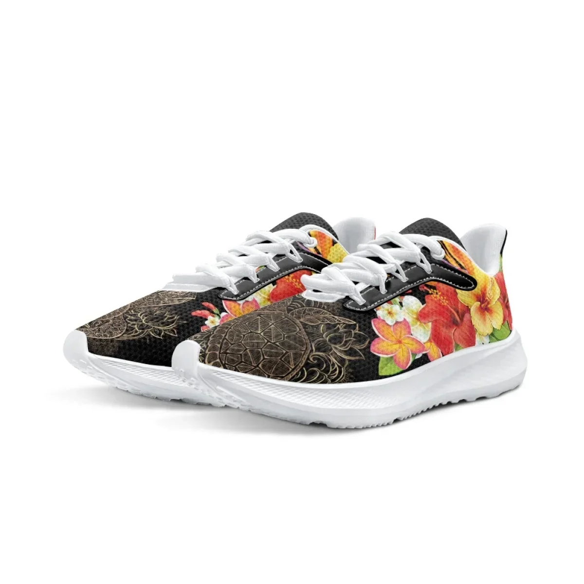 Fashion Art Polynesian Hibiscus Flower Print Sneakers For Women Summer Autumn Comfortable Breathable Outdoor Sports Running Shoe