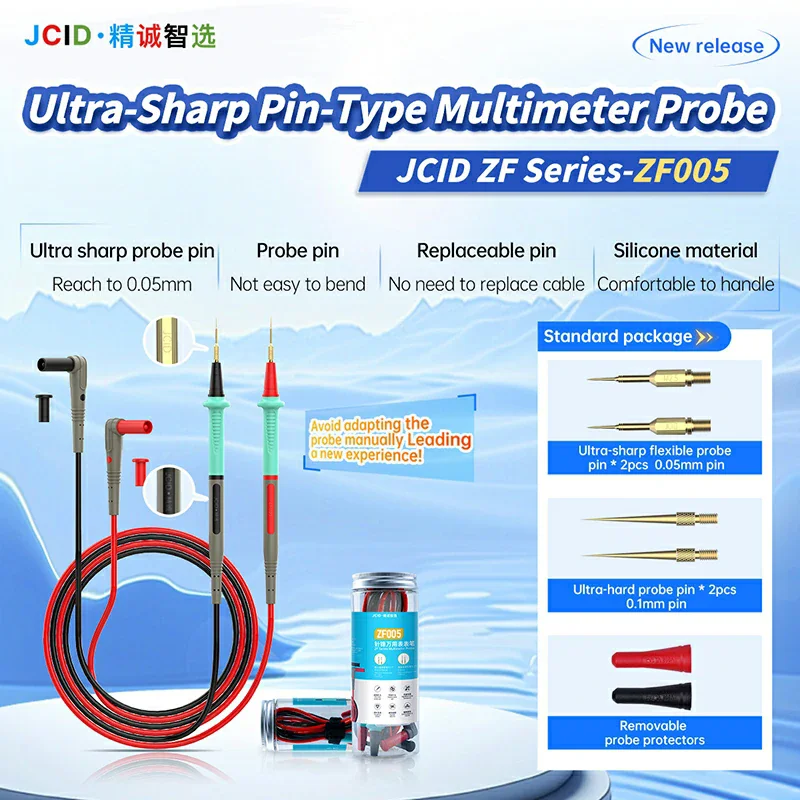 Imagem -06 - Jcid Zf005 0.05 mm Multímetro Teste Leva Universal Ultra-afiado Caneta de Silicone Macio com Sondas Multímetro Substituíveis Banhadas a Ouro