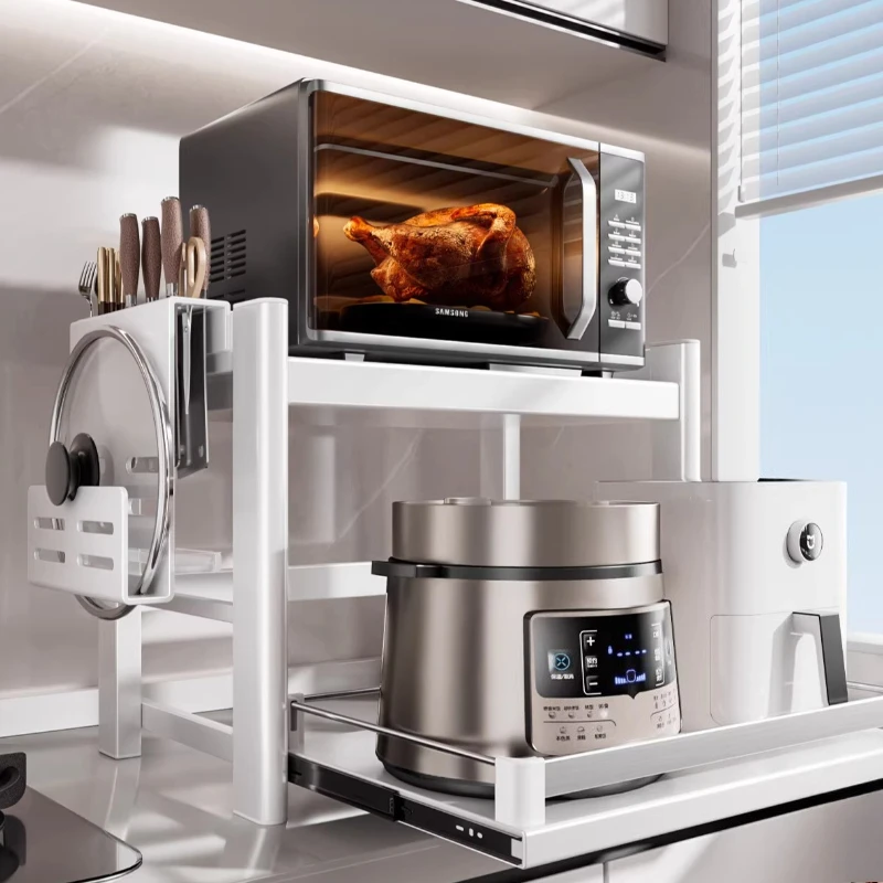 

Microwave Shelf Kitchen Countertop Pull-out Air Fryer Integrated Storage Shelf