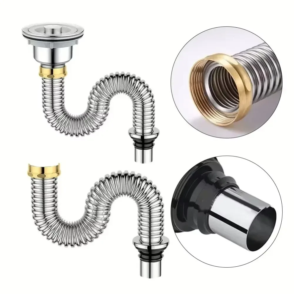 

Useful Stainless Steel Kitchen Sink Drain Pipe Water Hose Anti-odor Sewer Drainer Overflow Drain Tubing Pipe Universal