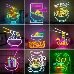 Letrero de neón de Ramen para decoración de pared, luces LED alimentadas por USB acrílicas, fideos para fiesta en casa, tienda de comida, artículo de decoración de habitación, lámpara de arte con logotipo