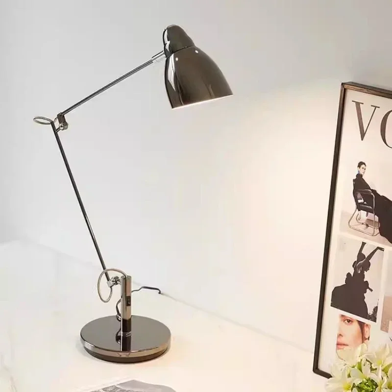 Nordic Swing Long Arm Table Lamp Foldable sliver Aluminum Desk Light with E27 Bulb office study room beside book reading lamp
