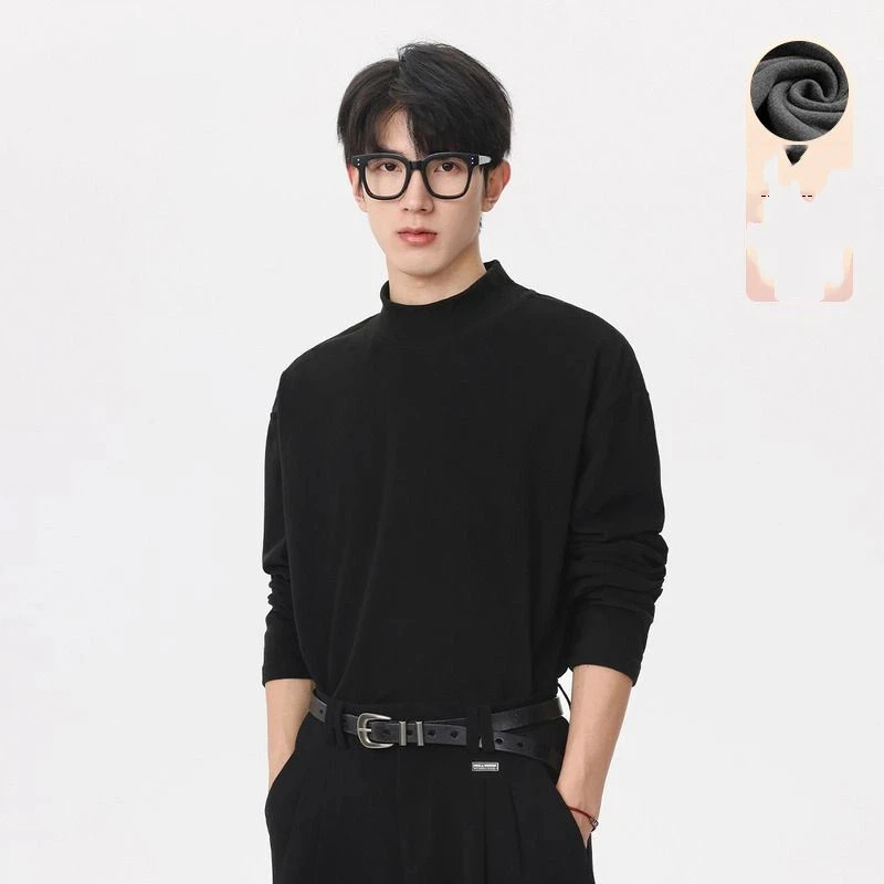 الخريف والشتاء بلون الوجهين نحى نصف الياقة المدورة الحرارية قاع قميص طويل الأكمام تي شيرت الرجال رداء علوي غير رسمي